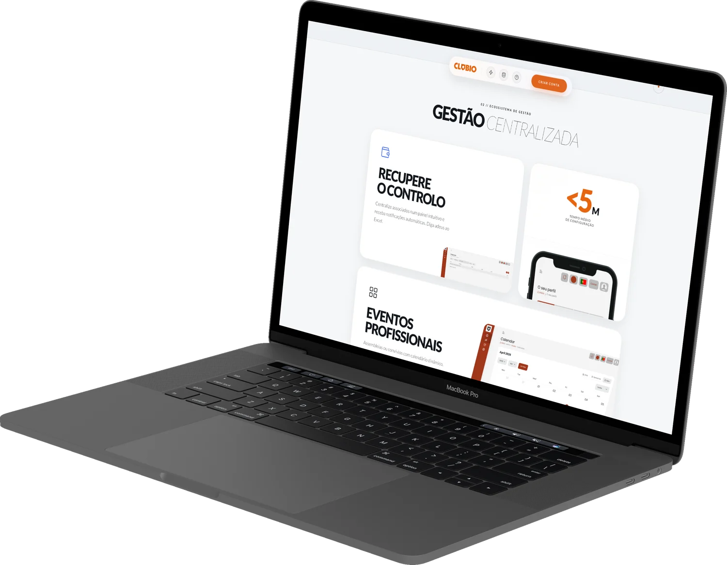 Clubio — plataforma web num MacBook